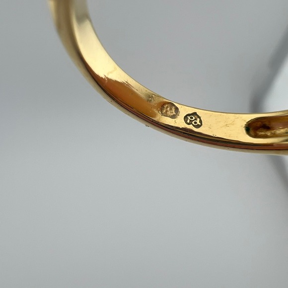 Vintage Gold Tone Three Stone Oval Cut Cocktail Ring Size 8 about 7.75 Costume - Picture 4 of 6